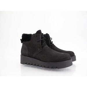 Eileen Fisher Kenille Genuine Shearling Trim Wedge Bootie Sz 7.5 Black Platform